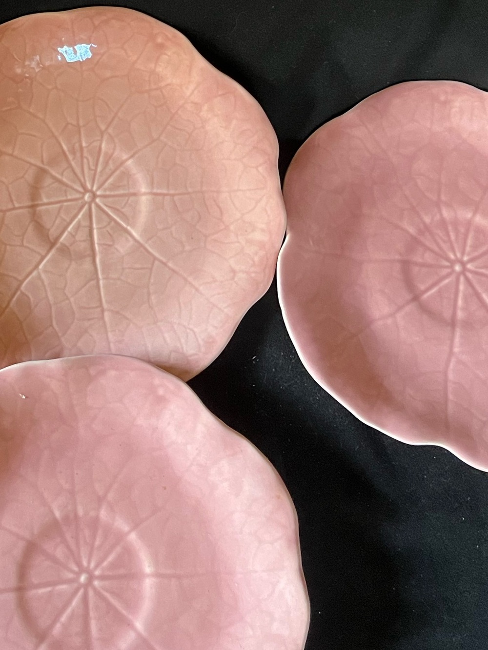 Set of 4 Pink Floral-Shaped Ceramic Plates Vintage